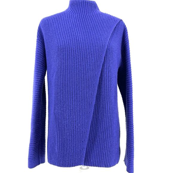 Athleta Women’s S Azalea Merino Cashmere Wool Cobalt Ribbed Flap Front Sweater - Picture 1 of 5